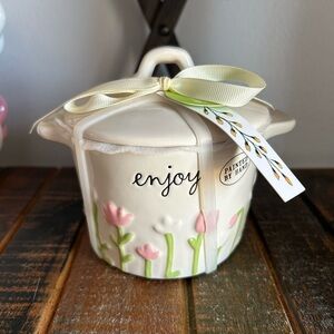 Rae Dunn ENJOY Mini Baking Dish Pink Flowers With Lid Floral NEW